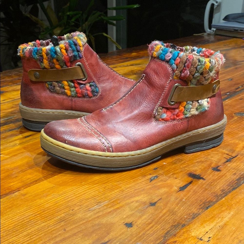 Rieker Felicitas Red Ankle Boots - Multicolor Pattern Women's 8 US and 39 EU
